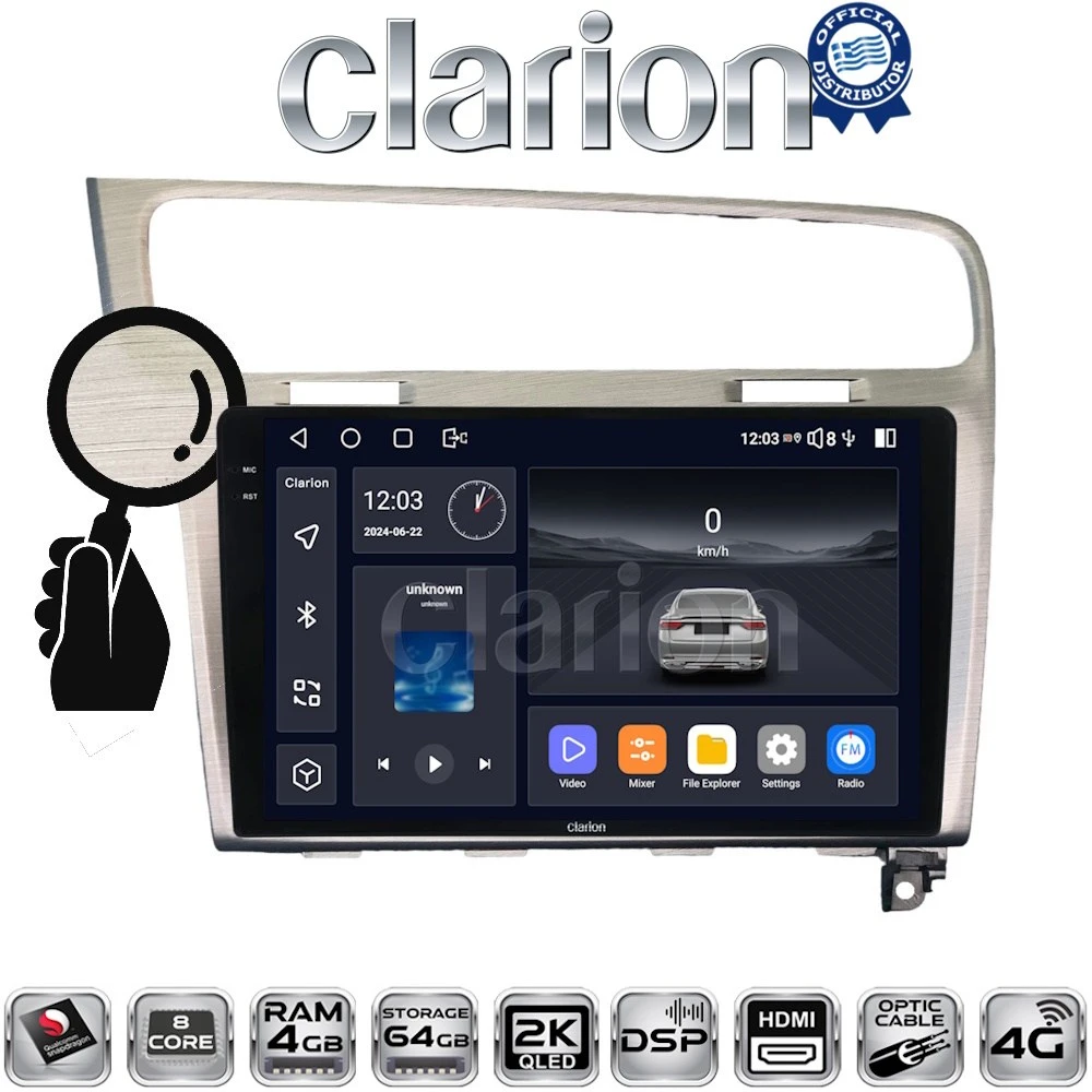 CLARION GL74591 Οθόνη OEM Multimedia Αυτοκινήτου για VW GOLF7 (CarPlay/AndroidAuto/BT/GPS/WIFI/GPRS)