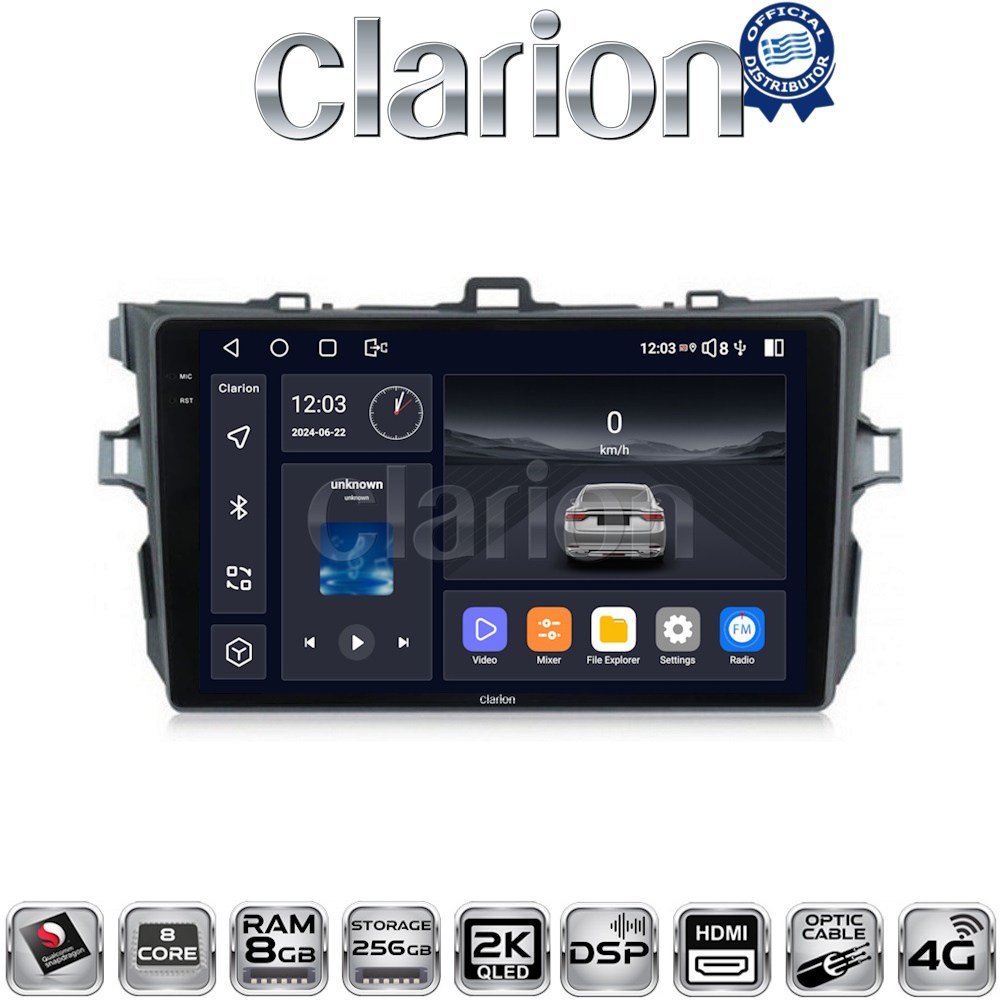 CLARION GL75063 Οθόνη OEM Multimedia Αυτοκινήτου για TOYOTA COROLLA 2006>2012 (CarPlay/AndroidAuto/BT/GPS/WIFI/GPRS)