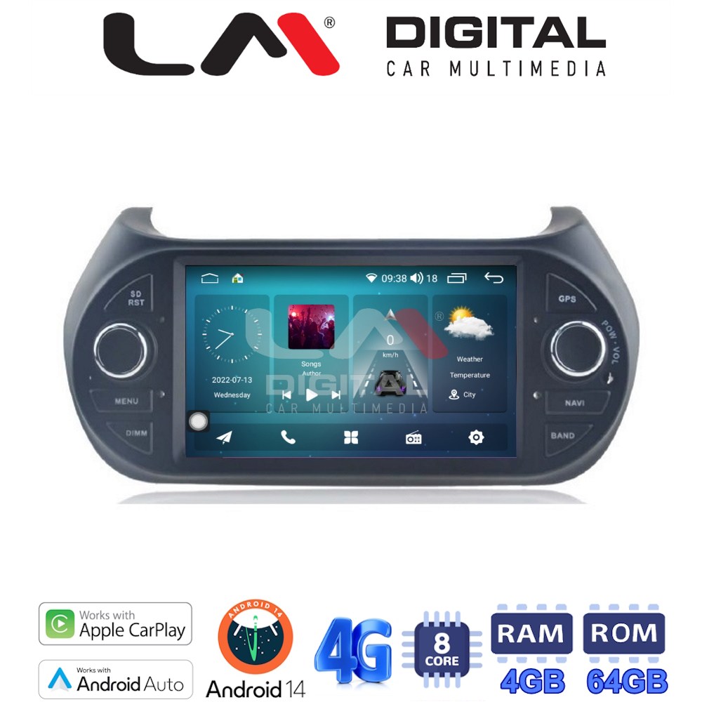 LM Digital - LM Q8195 GPS Οθόνη OEM Multimedia Αυτοκινήτου για Fiat Fiorino, Citroen Piper (CarPlay/AndroidAuto/BT/GPS/WIFI/GPRS)